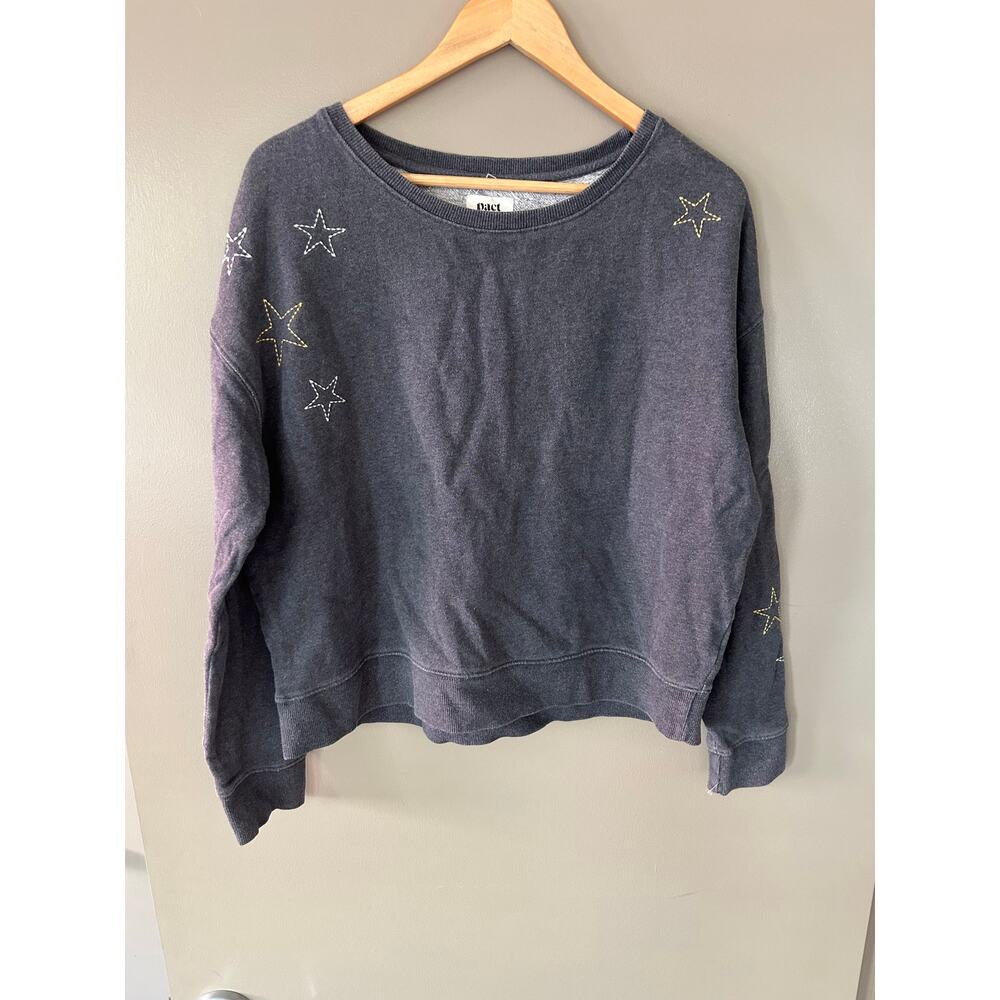 Pact Organic Cotton Embroidered Stars celestial Sweatshirt Crew Neck Charcoal